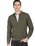 U.S. POLO ASSN. Men Olive Solid Stand Collar Bomber Jacket