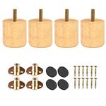 Btowin 2 inch Solid Wood Furniture Legs, 4Pcs Modern Round Wooden Bun Feet with Threaded 5/16'' Hanger Bolts & Mounting Plate & Screws for Sofa Couch Cabinet Bed