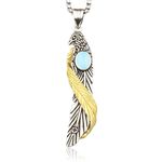 925 Sterling Silver Vintage Feather Pendant Necklace With Turquoise For Men Women Native American Eagle Feather Jewelry Gifts (Single Feather A)
