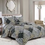 3 Piece Animal Print Bedspread Leopard Zebra Cheetah Printed Quilt Set Jungle Rustic Cabin Theme Bedding Reversible Black White Queen Size Coverlet for All Season (Queen, Black)