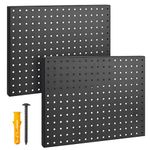 Heavy Duty Metal Pegboard Organizer - Wall Storage Steel Peg Board Panels Set 1/4 inch Round Holes 17"x13" 2 Pack Garage Craft Tool Display Hanging Rack Organization Kit with Mounting Hardware