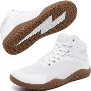 Wrestling Shoes Boxing Shoes for Men Wide Toe Box Zero Drop High Top White