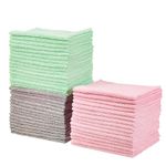 Amazon Basics Microfiber Cleaning Cloths, Non-Abrasive, Reusable and Washable - Pack of 48, 12 x16-Inch, Pink, Green and Gray