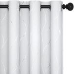 Deconovo Wave Printed Thermal Insulated Blackout Curtains, White Room Darkening Energy Efficient Curtain Panels, Grommet Drapes for Bedroom (52W x 96L Inch, 2 Panels, Greyish White)