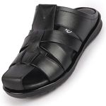 FAUSTO FST FOSMS-2063 BLACK-45 Men's Black Genuine Leather Criss Cross Strap Back Open Slip On Closed Toe Dress Sandals (11 UK)