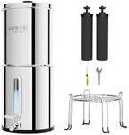 Purewell 8,5L Gravity Water Filter System – Stainless Steel Countertop with 2 Filters, Stand & Water Level Window – Removes 99% Chlorine for Home, Camping & Survival