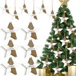 Kajaia 12 Pcs Rustic Christmas Wooden Star Ornament Farmhouse Xmas Tree Hanging Decorations Merry Joy Hope Peace Love Noel Cutouts with Rope Xmas Party Supplies