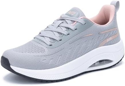 GOOBON Walkingschuhe Damen Arch Support Orthopädische Schuhe Plantarfasziitis Laufschuhe Komfortabel Atmungsaktiv Sportschuhe mit Luftpolster für Plattfüße Lindert Fußkater Grau Rosa 39 EU