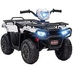 Aosom 12V Kids ATV Quad, 4 Wheeler Battery Powered Electric Vehicle with Music MP3, Headlights, High Low Speed, Treaded Tires, for Boys and Girls Ages 37-60 Months, White