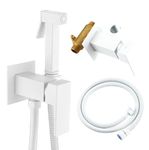 Asyas White Color Concealed Warm Water Bidet Sprayer for Toilet with Hot and Cold Brass Valve, Brass Handheld Bidet Attachment Set for Bathroom