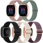 Higgs 5 Pack Straps Compatible with Fitbit Versa 4 Strap/Fitbit Versa 3 Strap/Fitbit Sense/Sense 2 Strap for Women Men, Soft Elastic Nylon Sport Replacement Band for Versa 4/Versa 3/Sense,Color 3