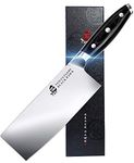 TUO Cleaver Knife - Professional 7 inch Heavy-Duty Chopper Knife - High Carbon German Stainless Steel - Meat Vegetable Knife with Pakkawood Handle - Black Hawk Series