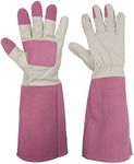 HANDLANDY Long Rose Pruning Gardening Gloves for Men & Women, Thorn Proof Pigskin Leather Gauntlet Gloves (Medium, Pink)