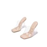 Cape Robbin Pensy Clear Chunky Block High Heels for Women, Transparent Open Toe Mules Shoes Heels for Women, Nude, 6.5