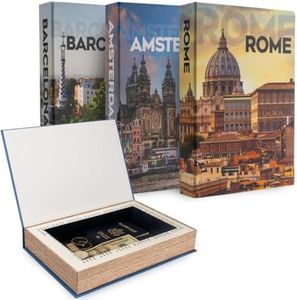 Velenza European Cities Decorative Book Set of 3 – Velvet-Lined Hidden Compartment for Keepsakes – Stylish, Durable and Functional Fake Decor Books – Travel-Inspired Home Décor (12 x 8 x 1.5 in)