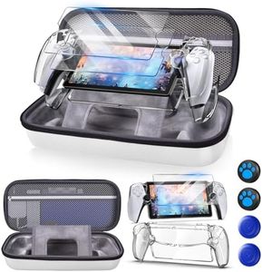 Auarte 12 in 1 Accessories Set for Playstation Portal Remote Player, Hard Carrying Case for PS Portal with Clear Skin Case for PS5 Portal, 2 Screen Protector with 4 Thumb Grip, Pearl White