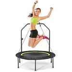 SPOTRAVEL 40" Mini Trampoline, Foldable Fitness Bouncer with 2 Resistance Bands & 4-Level Adjustable Foam Handle, Indoor Outdoor Exercise Rebounder for Kids Adults (Green + Black)