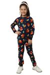 Ninos Dreams Reindeer Printed Full Sleeves Christmas Girls Coord Set/Girls Night Suit -Navy Blue