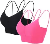 MotoRun Strappy Sports Bra Sexy Bralettes for Women Push Up Bralette Top Black Hot Pink L 2 Pack