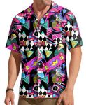 hohololo 80s Vintage Shirt for Men 70s Disco Shirt Party Costume Men's Retro Classic Hawaii Shirt（Multicoloured-B,XXL