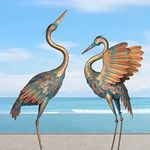 Oritty 33-37 Inch Metal Crane Garden Statue Décor, Bird Heron Garden Sculpture & Statues, Outdoor Decoration for Yard Pond Lawn Backyard Pool, Vintage Spread Wings Crane, Set of 2 Copper…