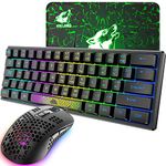 K61 UK Layout RGB 60% Gaming Keyboard Mouse Set Wired 62 Keys Mini Portable Keyboard 7 RGB LED Backlit 19 key Anti-ghosting + 2400 DPI Ultralight Gaming Mouse Ergonomic Honeycomb Shell +Mouse Pad