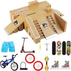 HOMETALL 8Pcs Fingerboard Skatepark Ramps with 9Pcs Mini Toys Set Including Fingerboards, Bike, Scooters, Skate Park for Kids Gift