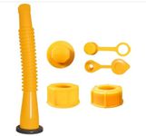 Gas Can Spout Replacement, Gas Can Nozzle,(1 Kit-Yellow) with 2 Screw Collar Caps(1 Coarse Thread &1 Fine Thread-Fits Most of The Cans) with Gas Can Vent Caps, Thick Rubber pad, Spout Cover, Base Caps