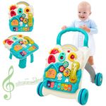 Baby Walker 3in1 Sit-to-Stand Learning Walker Kids Activity Center Push Along Walker with Weight Gain Design Entertainment Table Music Multifunctional Educational Push Toy for Toddlers Boys Girls