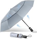 TECKNET Windproof Umbrella, Strong Compact Travel Automatic Umbrellas, Large Wind Resistant Umbrella with 10 Ribs, Folding Lightweight Golf Automatic Umbrella for Rain - Men, Sliver&Yellow