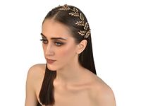 Vogue Hair Accessories Metal Handmade Crystal Leaf Fancy Party Hairband for Girls and Women (Rose Gold)