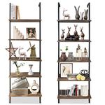 aboxoo Ladder Shelf 2PCS Open Bookshelf 5-Tier Wall-Mounted Wood Bookcase Rack Open Back Industrial Modern Plant Flower Stand Utility OrganizerMetal Frame Furniture Office Kitchen Bedroom (Brown)