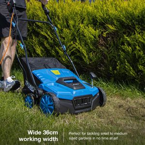 HYUNDAI 14” Electric Lawn Scarifier & Aerator – 1600W, 45L Bag, Adjustable Height