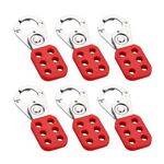 SATTRON Lock Out Tag Out Hasp 6 Pcs Tamper-Proof Stainless Steel 1 inch Jaw Diameter Lockout Hasp with 6 Holes Interlock Impact-Resistant Loto Padlock Hasp Red