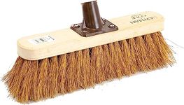 Newman and Cole 12" Wooden Broom Head with Soft Natural Coco Bristle Replacement Wooden Broom Head Indoor or Outdoor Soft Bristle Broom Floor Sweeping Brush with Plastic Fixing Bracket Connector