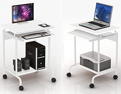 Techly 105926 Scrivania Mobile Compact per Computer Ripiano Tastiera Scorrevole Bianco Bianco