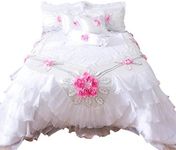 Tache 6 Piece Floral Delicate Rose Pink White Luxurious Ruffled Comforter Set, King