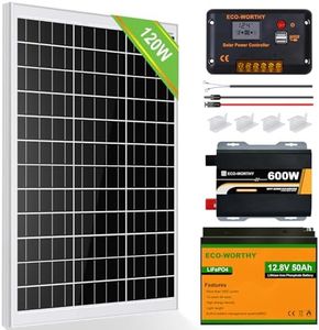 ECO-WORTHY Système complet 120W 12V: 1pc Panneau Solaire 120W+Batterie Lithium 50Ah+Onduleur 600W + Contrôleur 30A + Accessoires de Montage