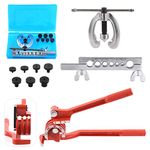 Swpeet 10Pcs Auto Double Flaring Tool Kit and 180 Degree 3 in 1 Tube Bender Assortment Kit, 1/2" 7/16" 3/8" 5/16" 1/4" 3/16" 5/8" Line Flaring Tools and 1/4" 5/16" 3/8" Manual Tubing Bender for Pipe