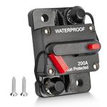 RED WOLF 200A Circuit Breaker Waterproof Car Audio Inline Circuit Breaker w/Manual Reset Fuse Holder Inverter,for Car Motor Marine Boat,for Car Audio Solar Inverter System Protection,DC 12V-48V