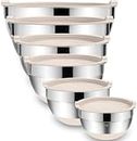 Umite Chef Mixing Bowls with Airtight Lids 6 Piece Stainless Steel Metal Nesting Storage Bowls, Non-Slip Bottoms Size 7, 3.5, 2.5, 2.0,1.5, 1QT, Great for Mixing & Serving (Khaki}
