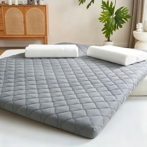 DOWNSTORIA Japanese Floor Mattress, Futon Mattress Roll Up Tatami Mat with Handle, Foldable Floor Bed Sleeping Pad for Camping, Queen Size, Grey(60x80)