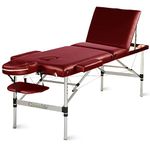 GreenLife® Basic™ Portable 3 Fold 28 Inches Width Aluminum Massage Reiki Facial Table Bed with Free Carrying Bag & Head Rest & Arm Rests (All Included, Wine Red)