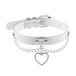 Gothic Punk Leather Choker Necklace PU Leather Heart Choker Collar Necklace Goth Jewelry Gifts for Women Men (white)