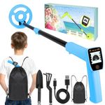 Metal Detector for Kids - iTayga USB Rechargeable Kid Metal Detectors with 1800mAh Battery, Adjustable Height 24"-35", High Accuracy Coil Waterproof Gold Detector with LCD Display for Outdoor, Blue