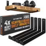 DIY Doctor Heavy Duty Scaffold Board Shelf Brackets, Set of 4, 23.5cm, Black Industrial & Rustic Metal Shelf Supports, Wall-Mounted Storage & Home Décor