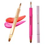 2-1 Lip Applicator Brush - 3 Pack Exquisite Professional Dustproof Retractable Lip Brush - Makeup Lipstick Lip Gloss Applicators (Pink Red Gold)