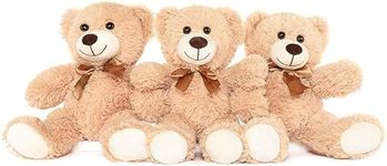MorisMos Small Teddy Bears Stuffed Animal, 3Pcs 35cm Teddy Bear Plush Soft Toys Cuddly Fluffy Teddy Bulk Light Brown Medium Teddies Present for Kids Girlfriend Birthday Deco