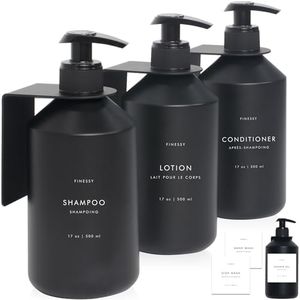 FINESSY Black Shower Shampoo and Conditioner Dispenser, Shower Soap Dispenser Set with Pump, Refillable Shampoo and Conditioner Bottles, Shower Shampoo Dispenser 3 Chamber, Bathroom Shower Dispensers