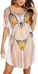 Ekouaer Womens Shirt With Bikini Body Print Casual Baggy Bikini Shirt Cover Up Short Sleeve Fire Print Bikini Tee Shirt M